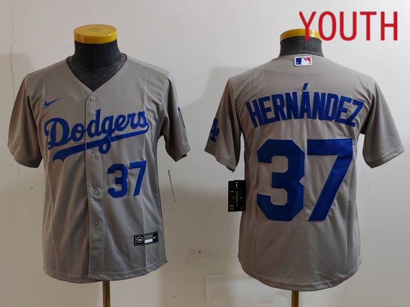 Youth Los Angeles Dodgers #37 Hernandez Grey Nike Game 2024 MLB Jersey style 7264->youth mlb jersey->Youth Jersey